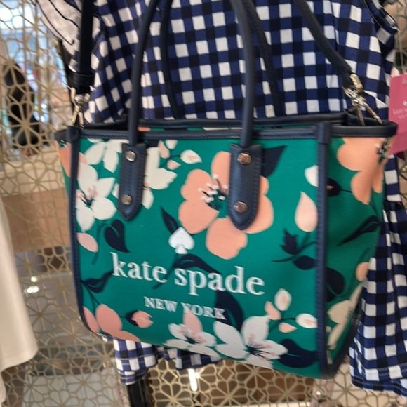 Kate Spade Small Tote Crossbody Bag Lily Blooms Green Multi - Picture 3 of 16